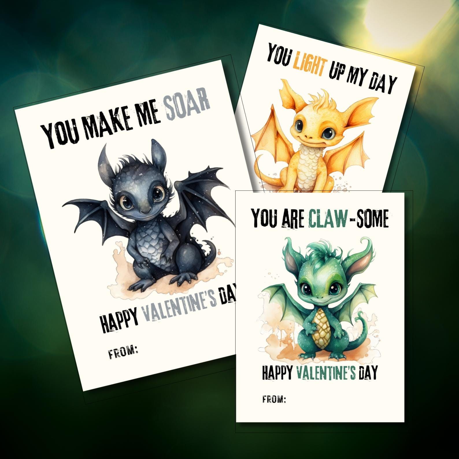 Dragon Valentines Day Cards, Printable Kids School Valentines, Class ...