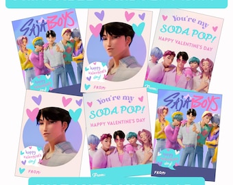Kpop Saja Boys Valentine Cards Printable, Soda Pop Valentines Day Cards (Instant Download)