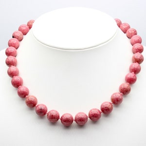 Rhodonite necklace gemstone necklace pink ball knotted vintage noble rare high quality Rhodonite necklace gold plated 925 silver ring approx. 45 cm