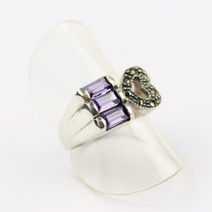 Beautiful Amethyst Ring with Marcasite in 925 Silver Designer Faceted Gemstone Jewelry Purple Gift Ladies Birthday Ring Size 16/56