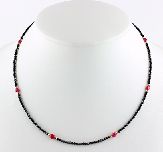 Beautiful Black Spinel and Ruby Necklace Gemstone Necklace Faceted Red  Designer Ladies Necklace 925 Silver Jewelry Gift 45 cm long