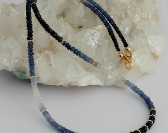 Natural faceted sapphire necklace in gradient (blue / white / light blue sapphire necklace / jewelry)