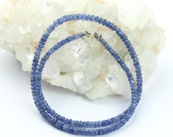 Beautiful sapphire necklace, Ceylon sapphire necklace, faceted rondelle blue choker, elegant gift for birthdays, weddings, Christmas, 45 cm
