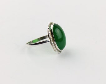 Jade Ring 925 Silver Gemstone Ring Silver Ring Silver Jewelry Green Oval Gift Healing Stone Birthday Mother's Day Size 12/ 52