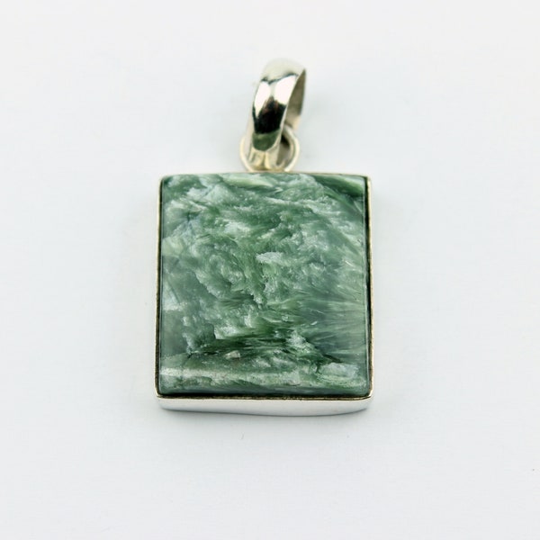 Colgante de serafinita 925 joyería de plata colgante de plata cuadrado verde joyería de piedra de serafinita regalo de cumpleaños de piedras preciosas