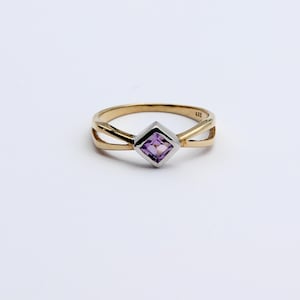Hermoso anillo elaborado en amatista engastada en oro 333, anillo de piedra preciosa amarilla facetada en oro de 9 quilates, regalo de cumpleaños, anillo de oro talla dama. 19/59