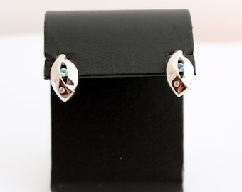 Beautiful blue topaz and white topaz stud earrings 925 silver jewelry stone jewelry real topaz stud earrings birthday gift for women