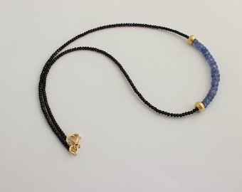 Spinel necklace with sapphire and hard gold-plated 925 silver spacers (gemstone / black / blue / gold / necklace / faceted / jewelry)
