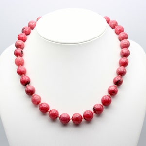 Rhodonite necklace gemstone necklace pink ball knotted vintage noble rare high quality Rhodonite necklace gold plated 925 silver ring approx. 48 cm