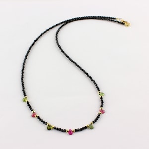 Noble black spinel and tourmaline necklace gemstone faceted ball drop colorful necklace gold plated 925 silver jewelry gift women 46 cm