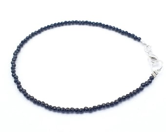 Pulsera de turmalina negra, collar de gema schorl, cuenta de turmalina natural facetada, cierre de plata 925, regalo, aprox. 19,5 cm