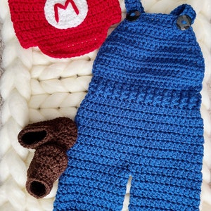 Crochet Baby Mario Inspired Outfit, Mario Costume, Mario Photo Prop