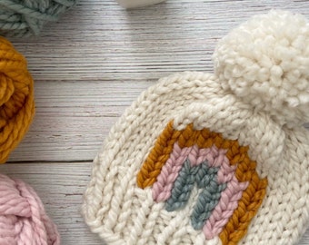 Rainbow Baby Beanie, Knitted Baby Beanie, Rainbow Hat, Rainbow Baby, Handmade Rainbow, Gender Neutral, Baby Girl, Baby Boy