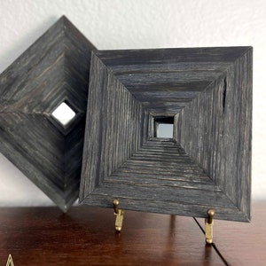Rustic Wood Grain Square Mirror - Small Gray Frame (6 inch)