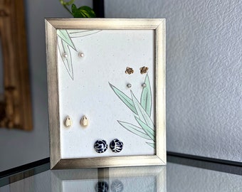 Stud Holder|Earring Holder|Framed Wall Paper|Pin Holder|Wood Jewelry Display|Earring Stand|Art Deco Earring Display|Earring Organizer|Studs|