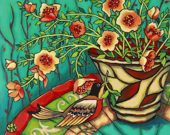 BIRD WITH LEAF,  Giclee Art Print (14" x 12")  56.00  (free shipping)