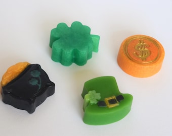 St. Patrick's Soap Set,St. Patrick's Favors,St. Patrick's Gifts,Luck of the Irish, St. Patrick's Day,Top Hat, Pot of Gold, Gold Coin, Clover