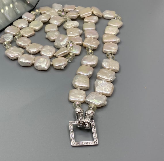 Square Pearl Lanyard with Square Rhinestone ID Clip