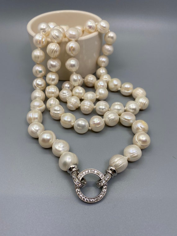 White Freshwater Pearl Lanyard With Rhinestone ID Holder
