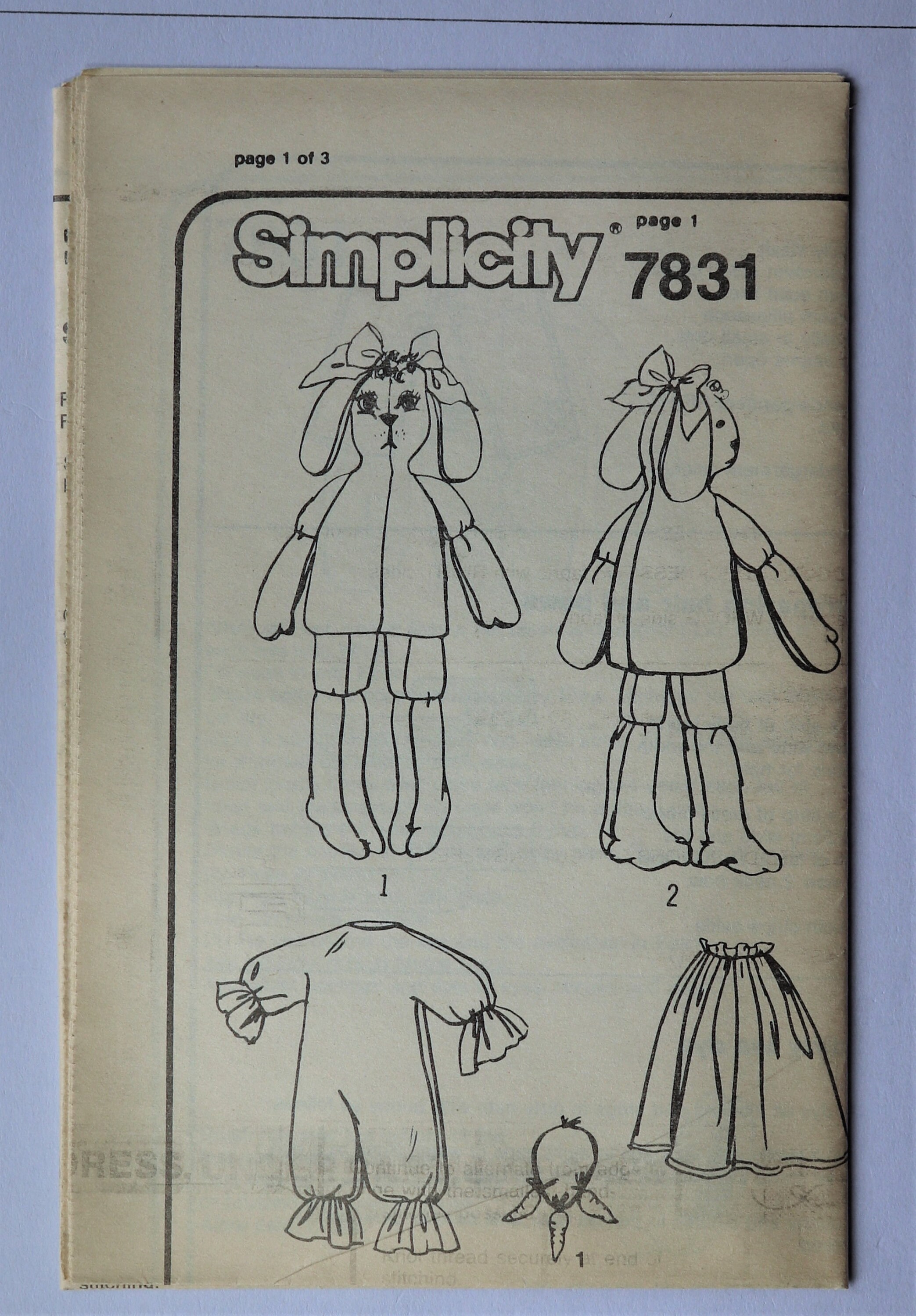 Simplicity Rabbit Patterns Simplicity 7831. Stuffed Bunnies Pattern. Fabric Bunnies and Clothes ...