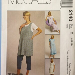 McCall's 2140. Maternity dress or jumper, top and pants pattern. Maternity maxi dress or jumper tunic and pull on pants. SZ 10-14 Uncut image 1