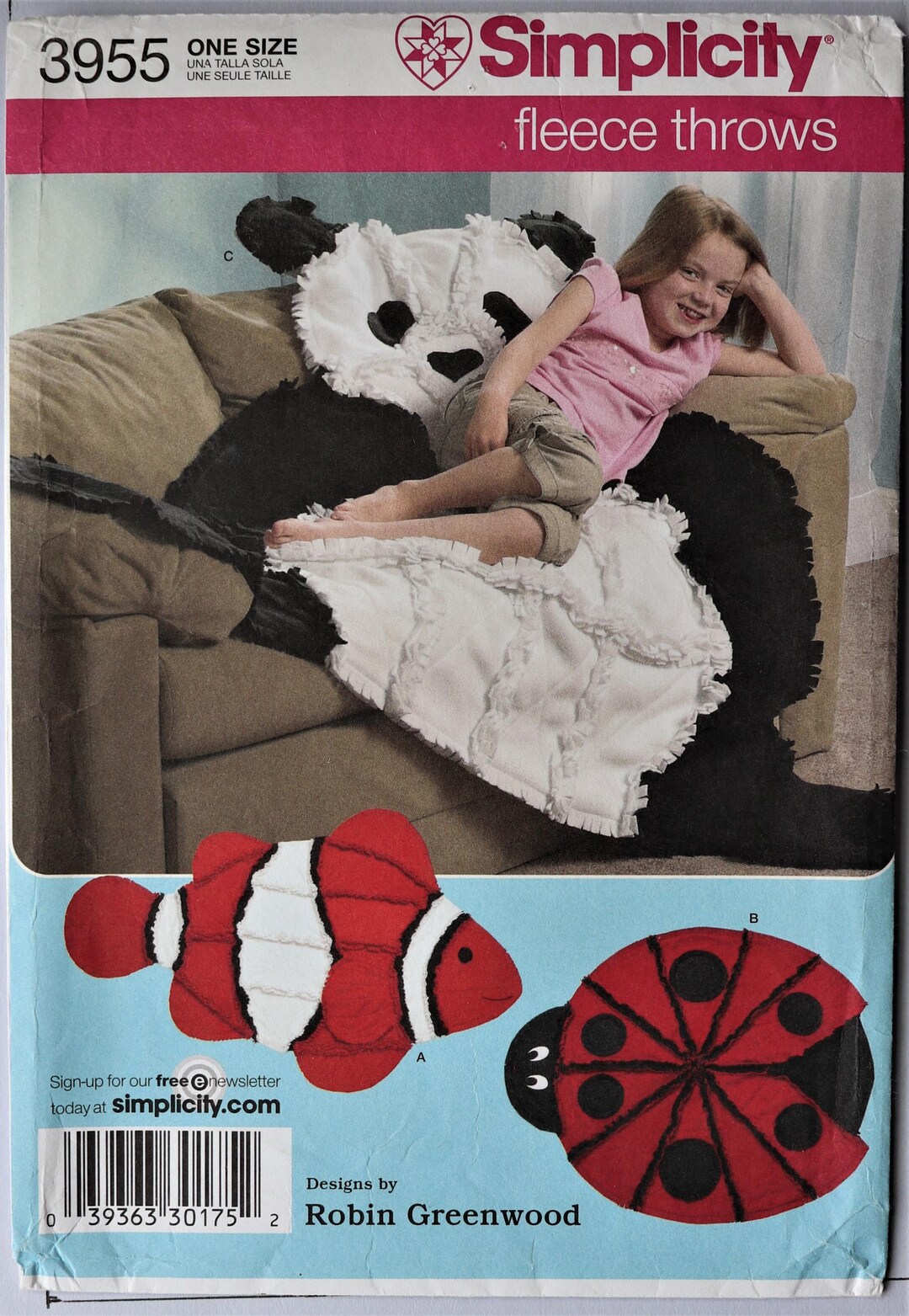 Simplicity 3955. Fleece Throws Pattern. Panda, Ladybug and Clown Fish ...