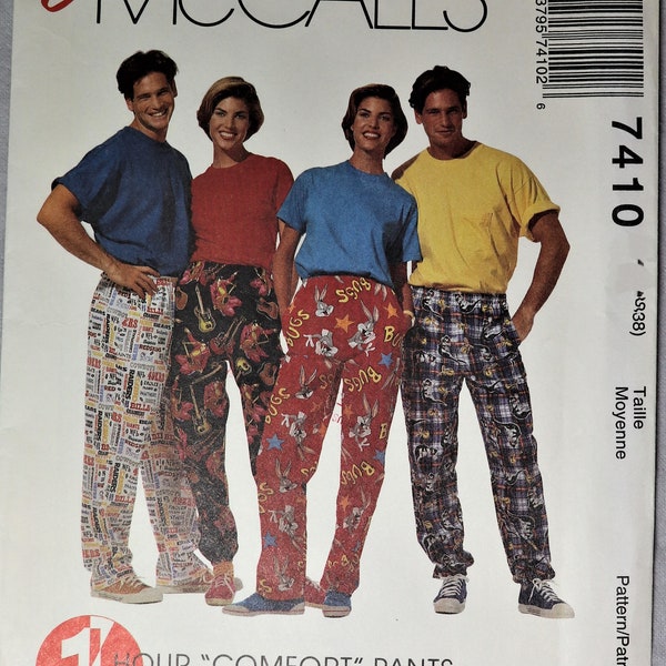 McCall's 7410.  Mens/misses pull on pants pattern.  Easy sew 1 hour comfort pants pattern.  Hammer pants pattern.  SZ XL (44,46) Uncut