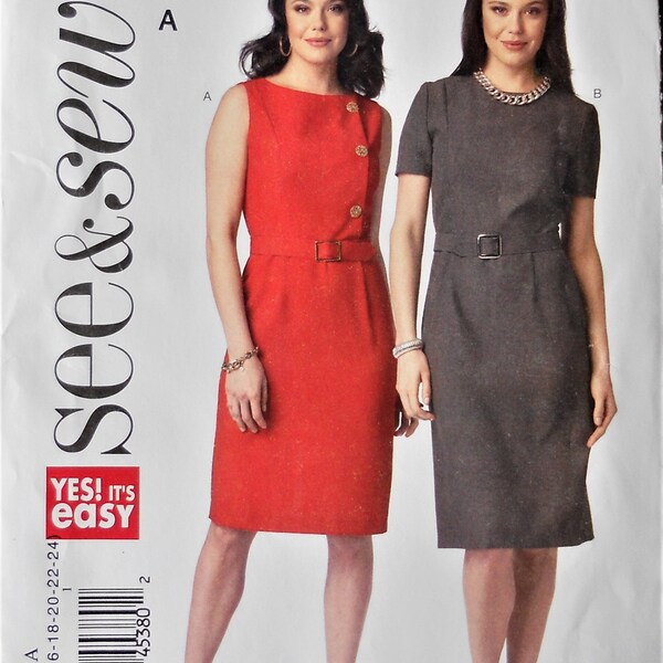 Butterick 6008.  Misses or women's dress pattern.  Side button fitted dress pattern.  Career dress pattern.  SZ 8-24.  Uncut