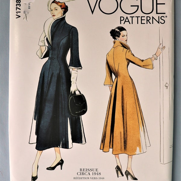 Vogue 1738.  Misses/Women's dress pattern.  Retro 1948 Vogue dress pattern.  Fit flare maxi length couture dress pattern.