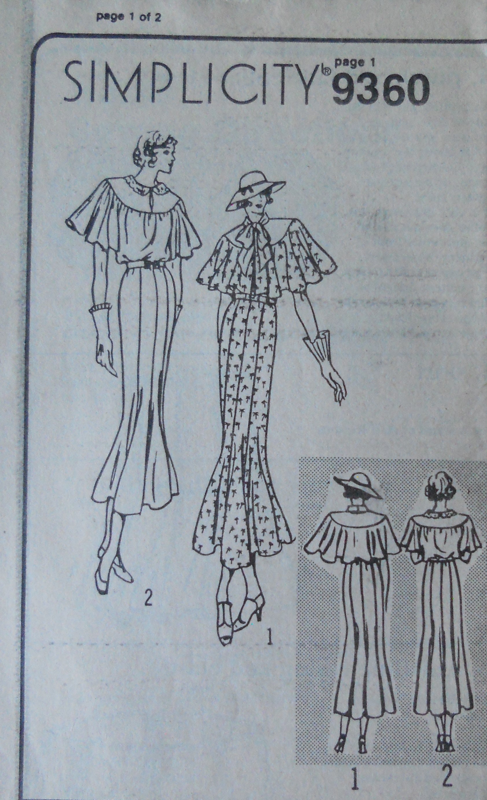 Simplicity 9360. Womens Dress Pattern. Retro 1930s Dress With Capelet ...