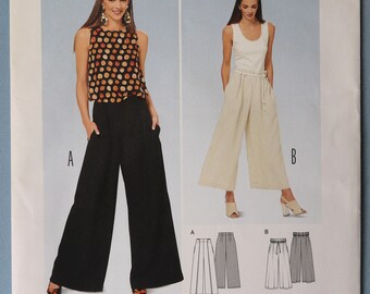 Burda 6544.  Misses pants pattern.  Easy sew flared pants patttern.  Paper bag waist loose fit pants pattern.  SZ 8-18 Uncut