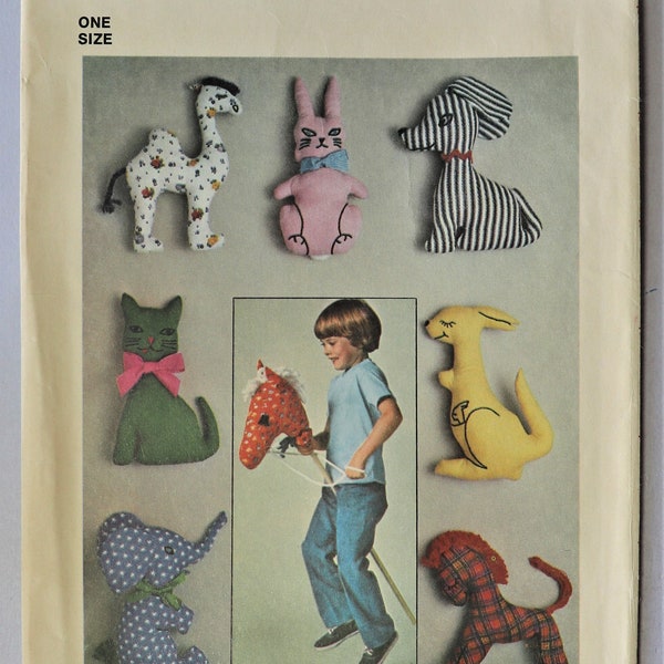 Simplicity 7744.  Stuffed animal toys pattern.  Vintage 1976 stuffed fabric animal toys pattern. Hobby horse pattern. Fabric toys. Uncut