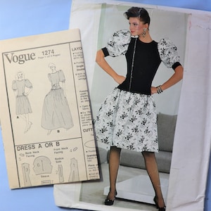 Vogue 1274.  Givenchy dress pattern.  Vintage 1980s Givenchy drop waist evening gown pattern. Evening gown pattern.   SZ 14  Uncut