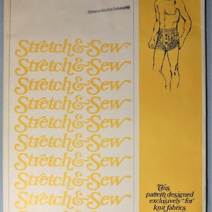 Men&#39;s  swim suit pattern. Stretch and Sew 1240.  Vintage 1975 men&#39;s boxer swim trunks or boxer shorts pattern.  SZ 30-46 Uncut