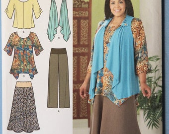 Simplicity 2195.  Women's tunic, top, skirt, pants and vest pattern.  Khaliah Ali plus size separates pattern.  SZ 20W-28W  Uncut