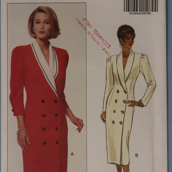 Butterick 6519.  Misses coat dress pattern.  Vintage 1992 double breasted fitted coat dress pattern.  SZ 12-16 Uncut