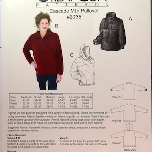 Great Copy 2035 pattern.  Cascade Mountain Pullover pattern.  Unisex hooded pullover pattern.  SZ XS-XXL Uncut