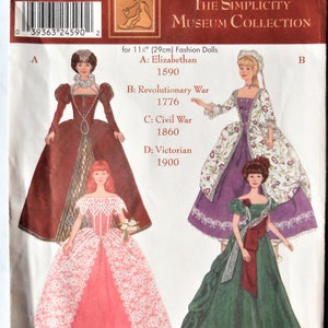 Simplicity 9521.  Museum Collection for 11.5&quot;  Fashion dolls. Barbie doll costumes pattern. Andrea Schewe Costume pattern for 11 1/2&quot; dolls.