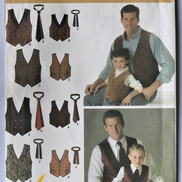 Simplicity 4762.  Men and boy vests pattern. Father and son vests and ties pattern. Western vests. Wedding vests. S-L child/ S-XL men. Uncut