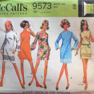 McCall&#39;s 9573.  Vintage 1968 mini dress pattern.  1968 Mod &quot;go-go&quot; mini dress pattern.  Shift dress pattern.  SZ 10 Uncut