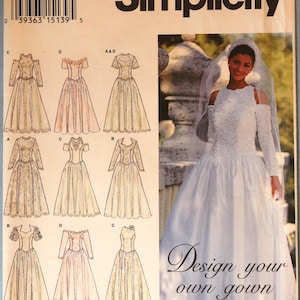 May include: A Simplicity sewing pattern envelope, number 8888, size D 4,6,8. The front features illustrations of various wedding gown designs and a photograph of a white gown with long sleeves, a veil, and the text Design your own gown.