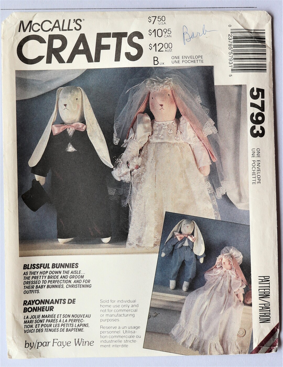 Mccall s 5793 Stuffed Bunny Pattern Blissful Bunnies Bridal Dolls