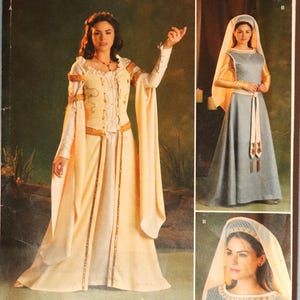 Simplicity 2573.  Medieval gown pattern.  Medieval dress, over dress, headdress pattern.  Medieval costume gown.  SZ 8-16 Uncut