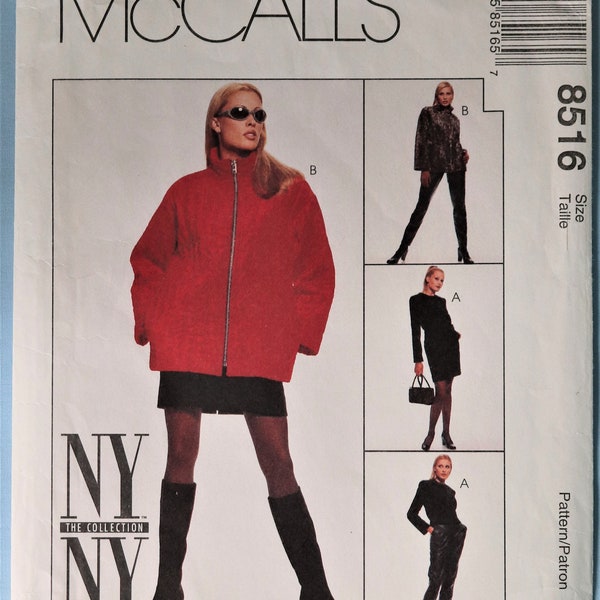 McCall's 8516.  Misses jacket, skirt and pants pattern.  NY NY Semi fitted lined jacket, fitted mini skirt and tapered pants pattern.