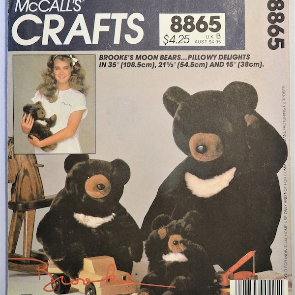 McCall's 8865.  Stuffed bears pattern.  Vintage 1983 Brooke Shields Moon Bears pattern.  Stuffed bear dolls pattern.  Uncut
