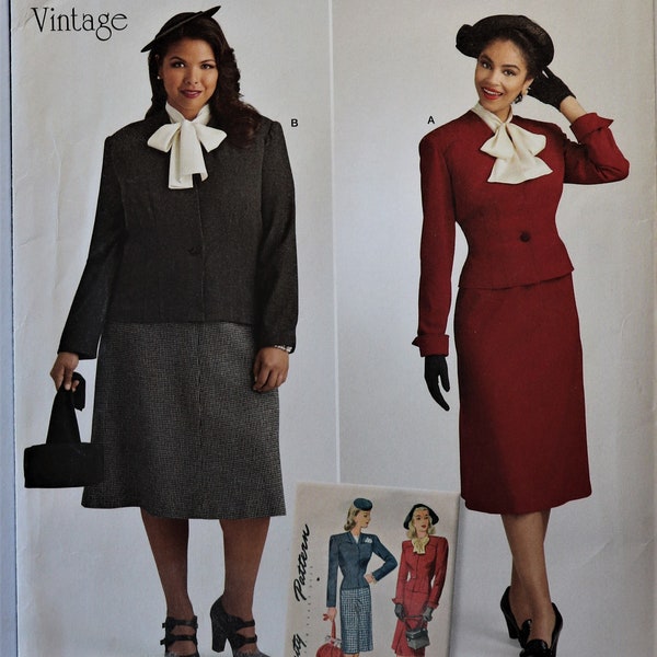 Simplicity 8461.  Women's jacket, dickey and skirt pattern. Retro 1940's jacket, bow collar dickey, skirt pattern.  SZ 20-28W. Uncut