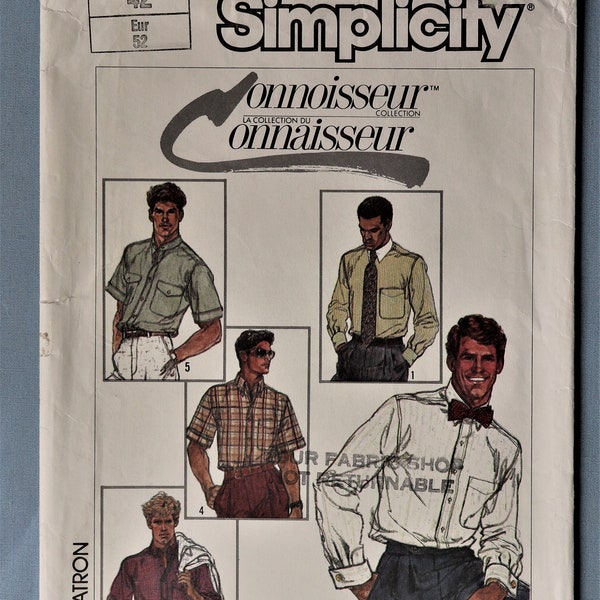 Simplicity 7015.  Men's shirt pattern.  Men's classic shirt pattern.  Tuxedo shirt pattern.  French cuffs shirt pattern. SZ 42 Uncut