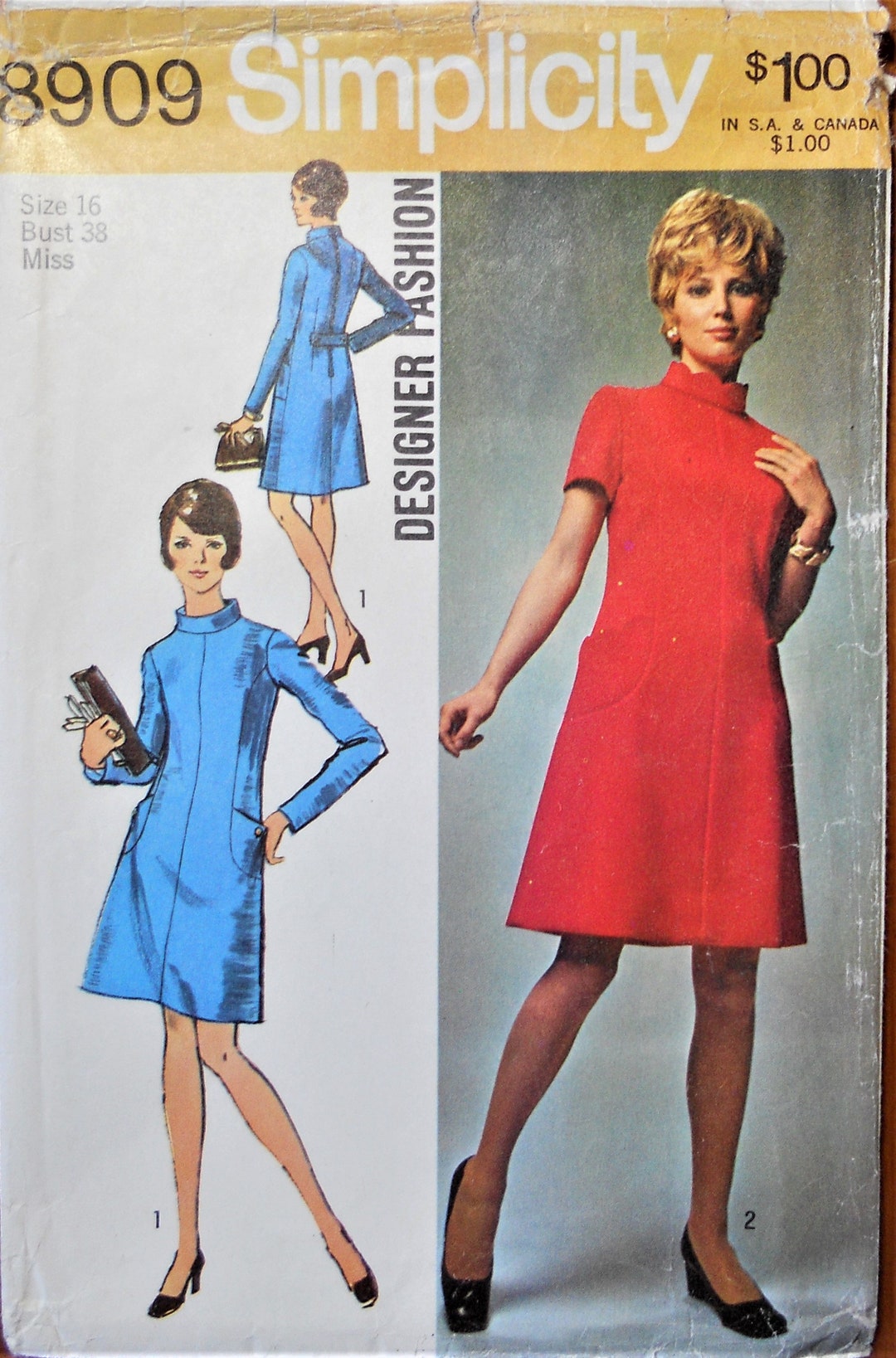 Simplicity 8909. Misses Dress Pattern. Vintage 1970 A Line - Etsy