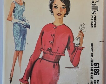 McCall's 6186.   Vintage 1961 dress with short jacket pattern.  Misses fitted dress, jacket pattern.  Little black dress, jacket.  SZ 14.