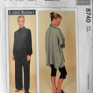 May include: McCall's sewing pattern featuring designs by Lida Baday. The pattern includes options for leggings and other garments. The image shows a woman modeling the clothing. The pattern number is 8740.